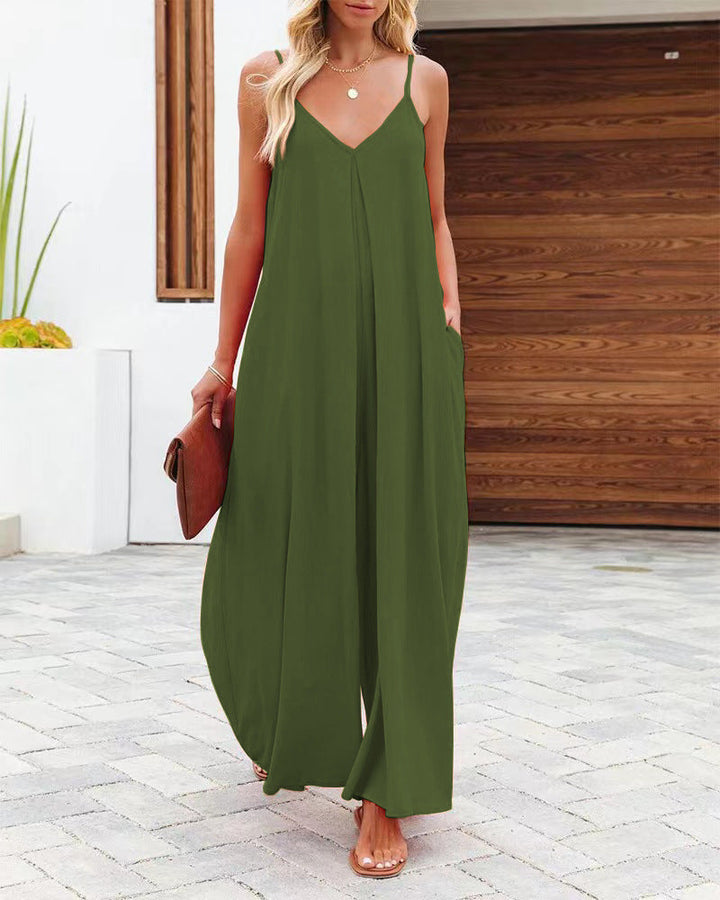 Damen Maxikleid mit v-ausschnitt und fließendem Schnitt Drune