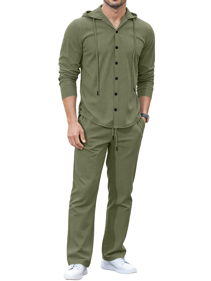 Herren Lässiges Knopf‑Hoodie Lounge‑Set aus Jersey mit Kordelzug und Komfort‑Jogger Drune