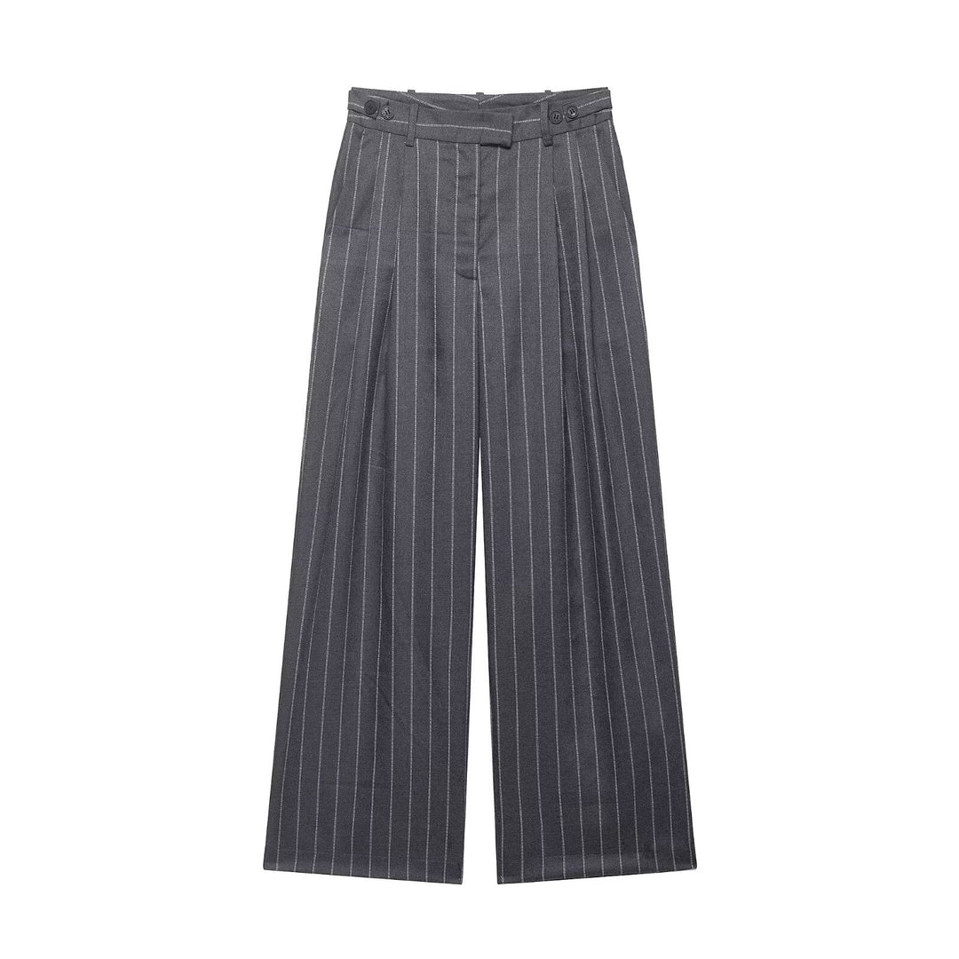 Damen Hochtaillierte Marlenehose mit Nadelstreifen, Bügelfalten und weitem Bein Drune