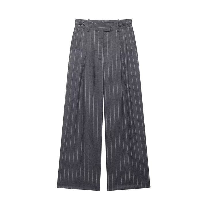Damen Hochtaillierte Marlenehose mit Nadelstreifen, Bügelfalten und weitem Bein Drune