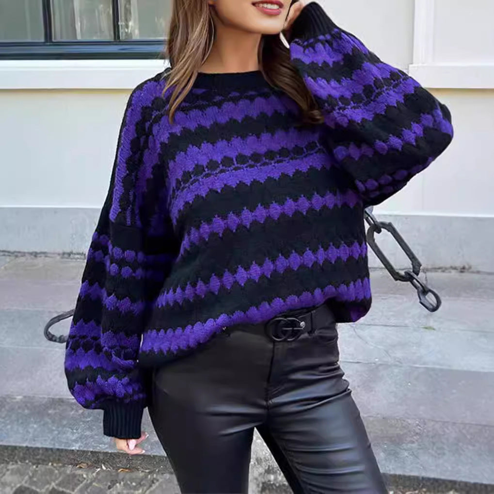 Damen gemütlicher Strickpullover mit modernem Zopfmuster und grafischen Akzenten Drune