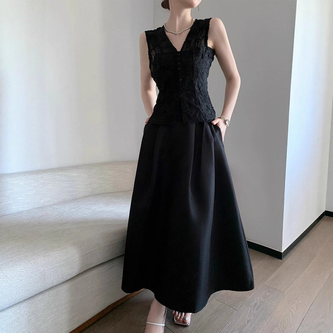 Damen Elegantes Langes Kleid mit Taillengürtel Drune