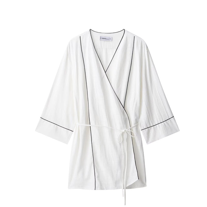 Damen Kimono-Cardigan mit Bindegürtel und Kontrastpaspel Drune