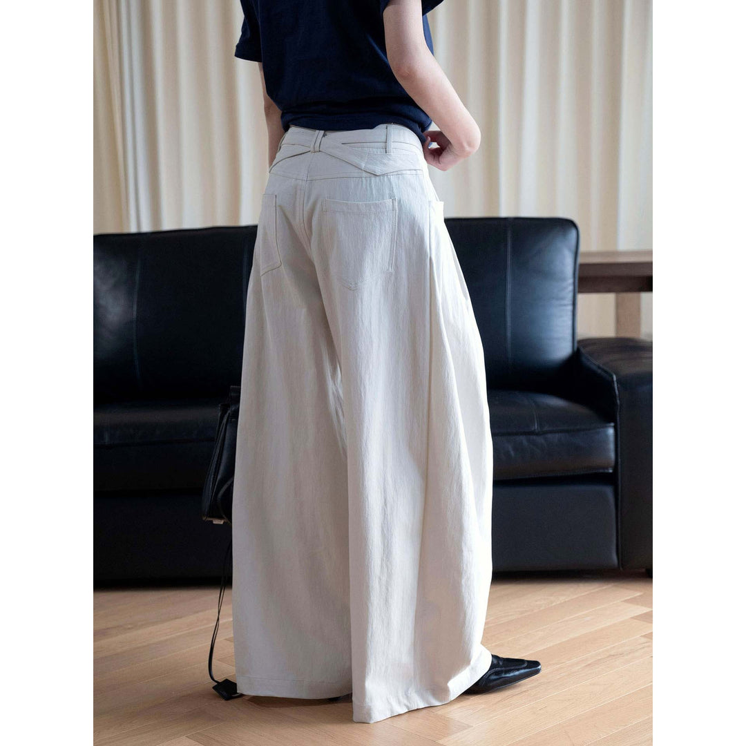 Damen Weite Bundfaltenhose mit hoher Taille und Bindegürtel Drune