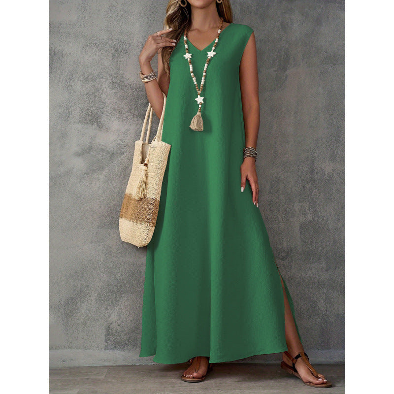 Damen Maxikleid mit V-Ausschnitt und seitlichen Schlitzen Drune