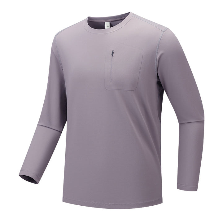 Herren Multifunktionales Langarm-Techshirt mit Brust-Reißverschlusstasche Drune