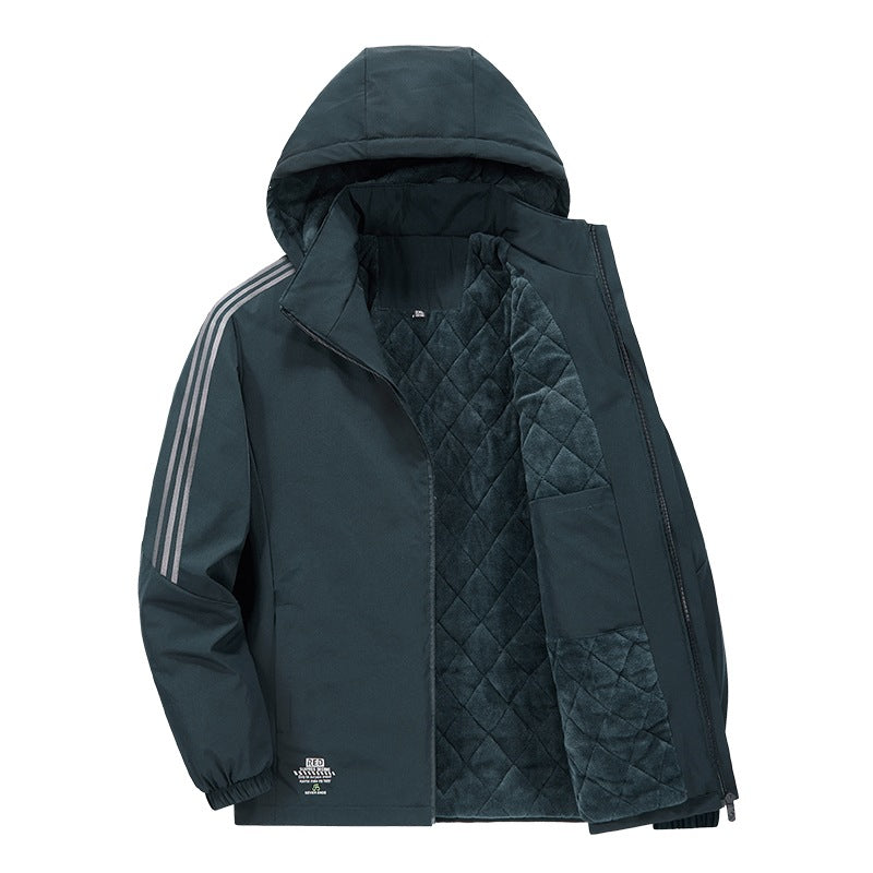 Herren Wattierte Kapuzen-Übergangsjacke mit gesteppter Teddy-Innenfütterung und markanten Ärmellängsstreifen Drune