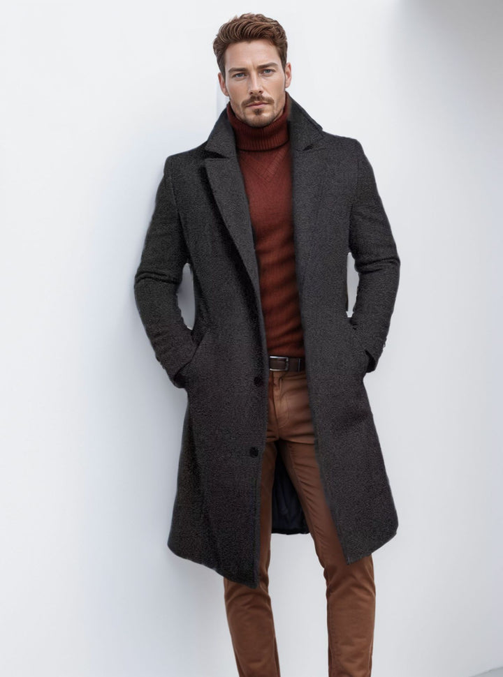 Herren eleganter Langmantel mit strukturiertem Obermaterial und praktischen Taschen Drune