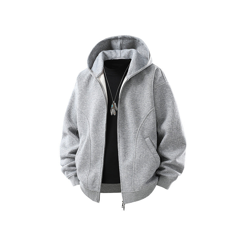 Herren Kapuzensweatjacke mit durchgehendem Reißverschluss, geripptem Saum und versteckten Seitentaschen Drune