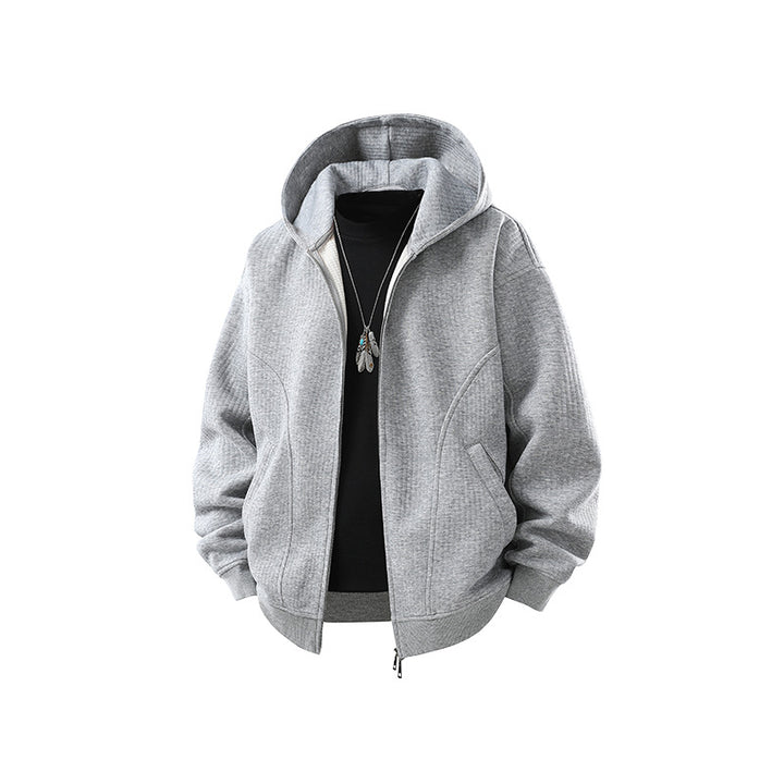 Herren Kapuzensweatjacke mit durchgehendem Reißverschluss, geripptem Saum und versteckten Seitentaschen Drune