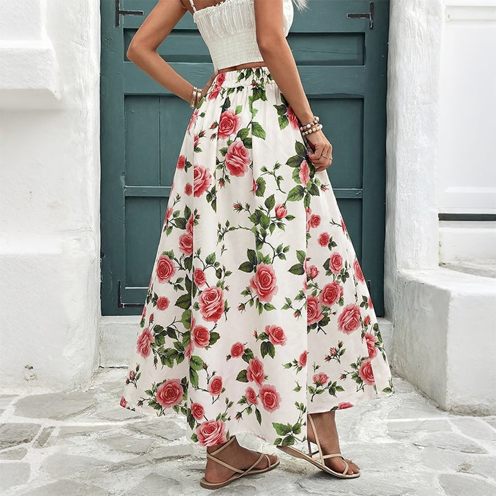 Damen Hochwertiger Maxirock mit floralen Mustern Drune