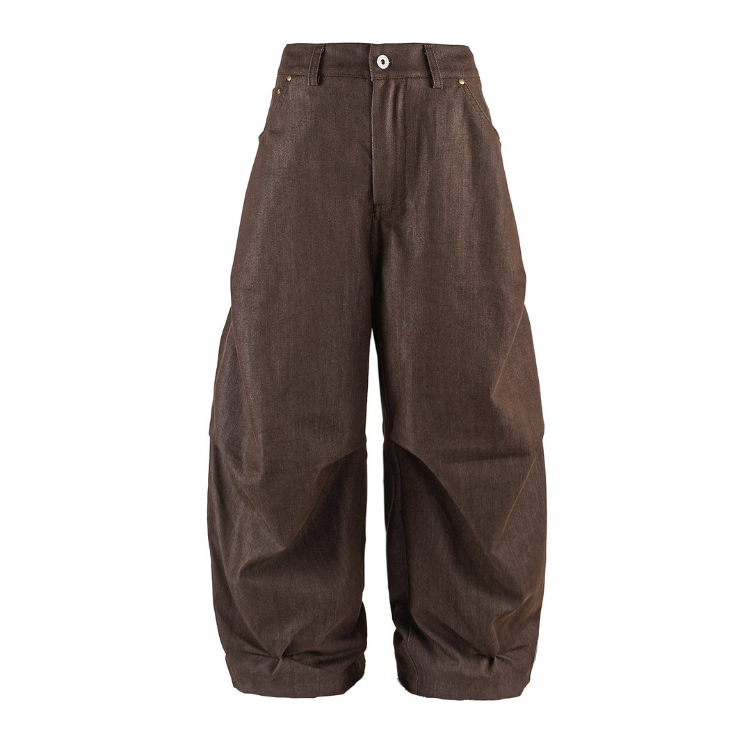 Damen Weite Cropped‑Hose mit hoher Taille, Krempelbund und markanten Kniefalten Drune