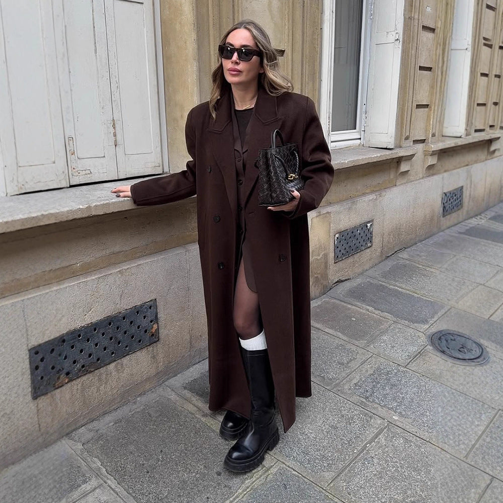 Damen Oversize Wollmix-Mantel mit verlängertem Cocoon-Schnitt und Doppelreihe Drune