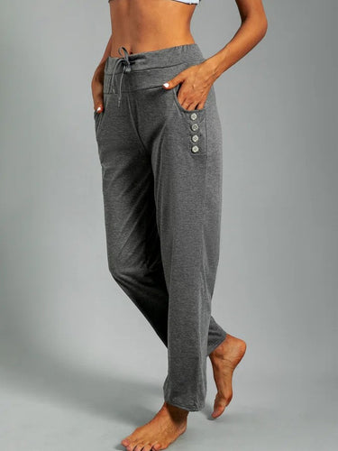Damen Relaxed Fit Casual Lounge-Hosen mit Knopfakzenten Drune