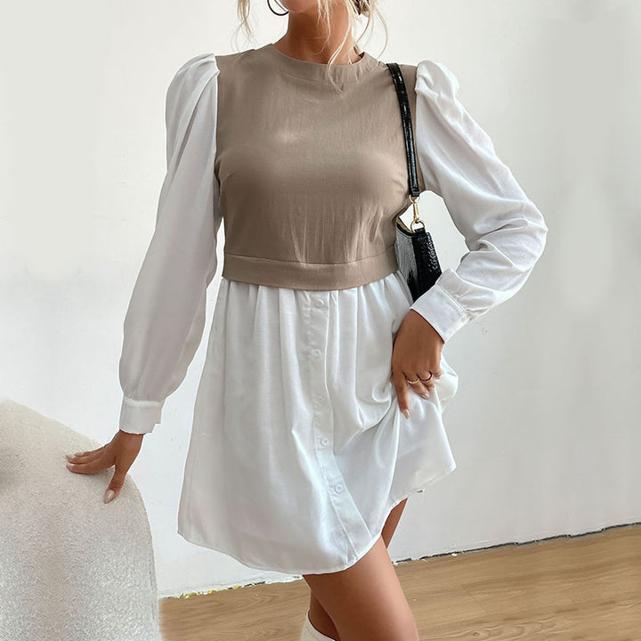 Damen Hemdblusenkleid mit Puffärmeln Drune