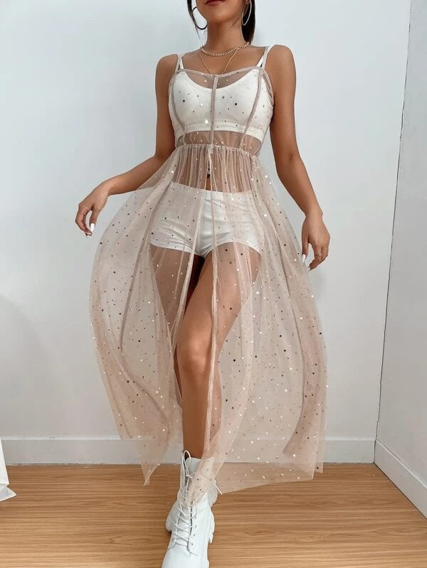 Damen Transparente Abendrobe mit funkelnden Akzenten und femininer Passform Drune