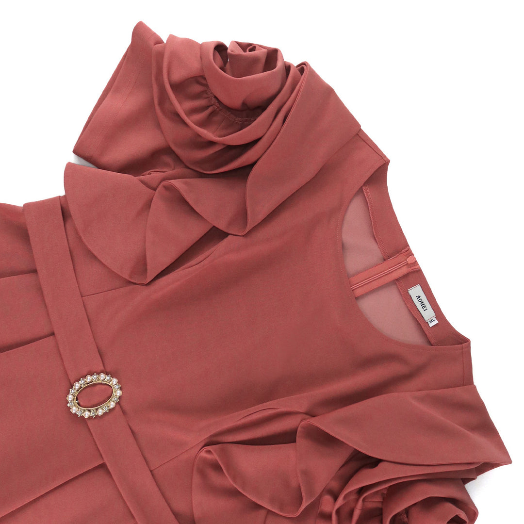 Damen Kleid mit voluminösen Rüschensäumen und eleganter Taillenschließe Drune