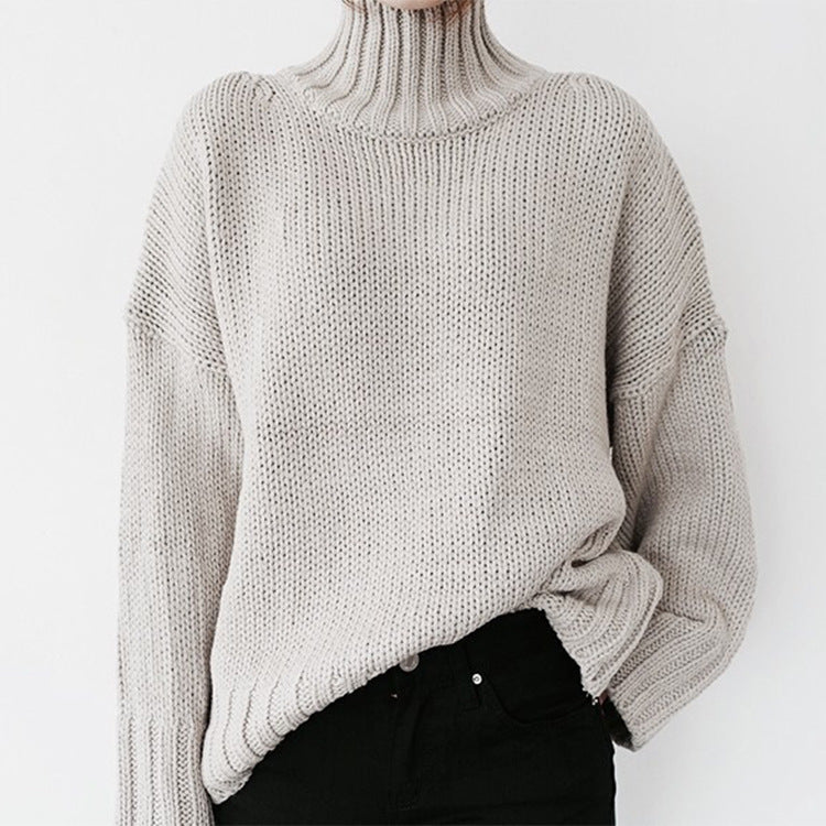 Damen Grober Strickpullover mit hohem Kragen und lässigem Schnitt Drune