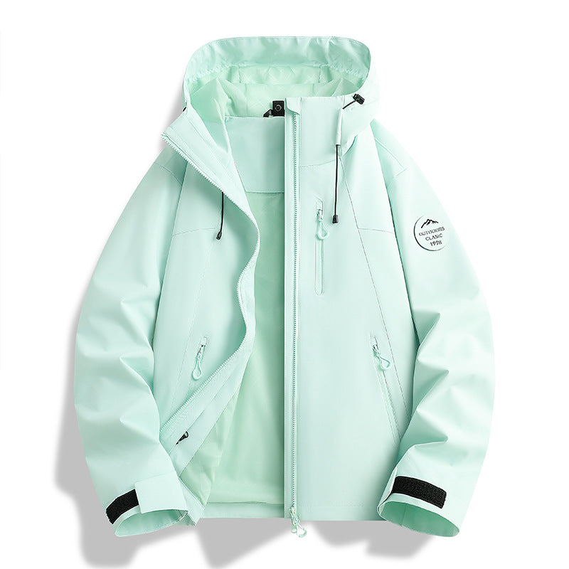Damen Leichte wasserdichte Kapuzenjacke mit Teddy‑Charm und verdeckten Reißverschlusstaschen Drune