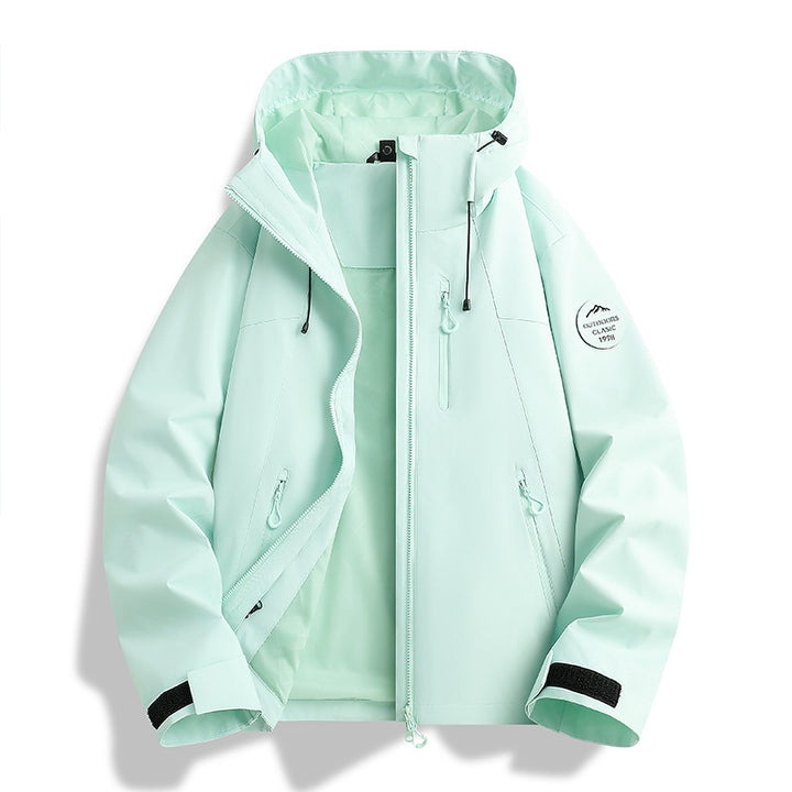 Damen Leichte wasserdichte Kapuzenjacke mit Teddy‑Charm und verdeckten Reißverschlusstaschen Drune
