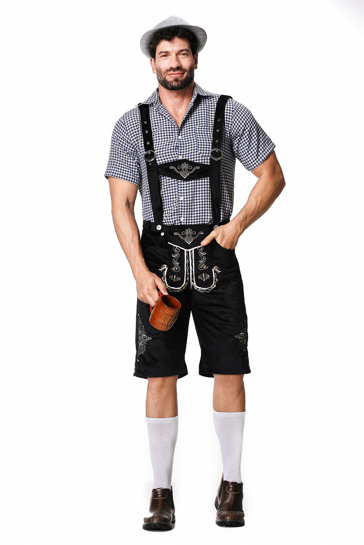 Herren nan authentische Trachtenlederhose kurz mit verstellbaren Trägern und aufwendiger Stickerei Drune
