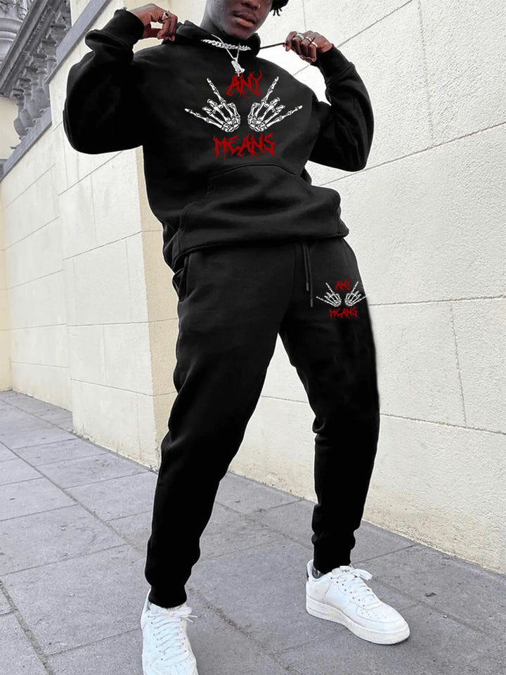 Herren Hoodie und Jogginghose Set mit auffälligem Skelettmotiv Drune