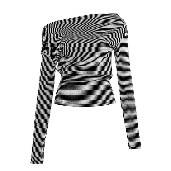 Damen nan asymmetrisches Off-Shoulder Langarmshirt mit taillierter Raffung und schmaler Stretch-Passform Drune