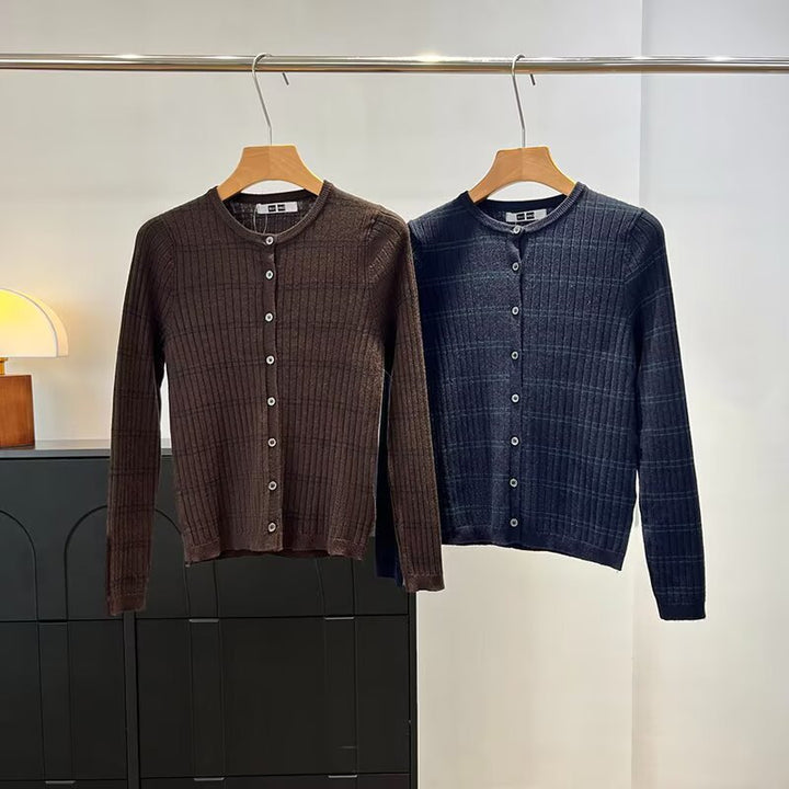 Damen stilvoller Rippstrick Cardigan mit Knopfverschluss Drune