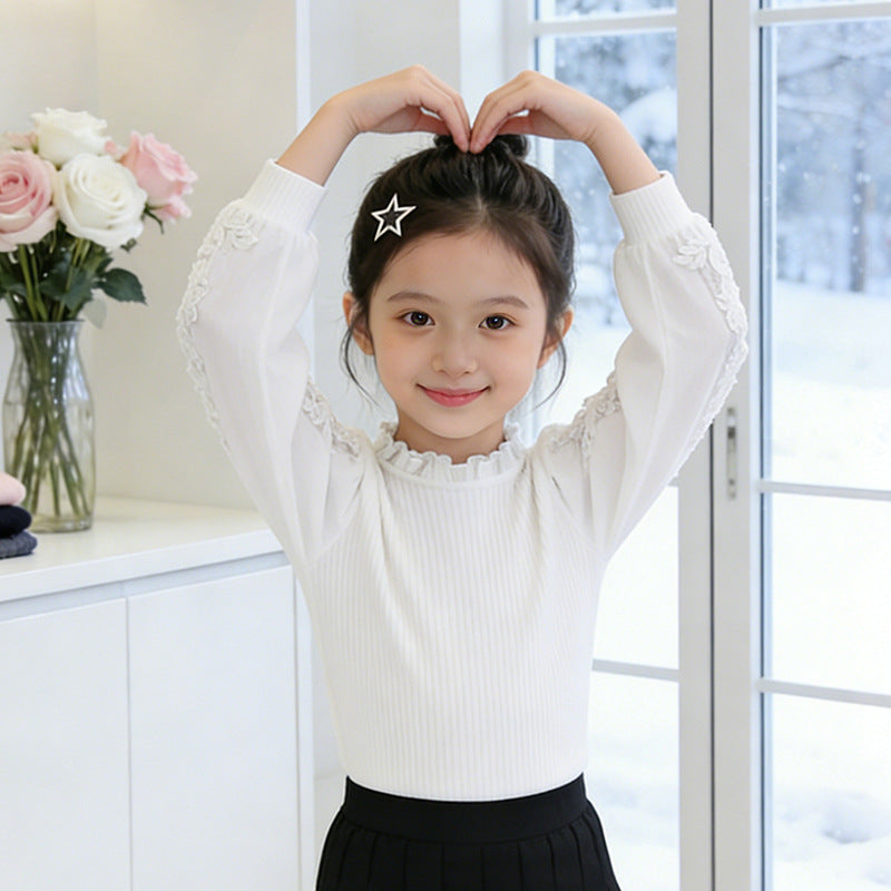 Mädchen elegante Bluse mit Rüschen und bestickten Ärmeln Drune