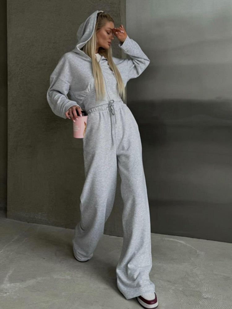Damen lässiges Sweat- und Jogginghose-Set mit hohem Kragen und weitem Schnitt Drune