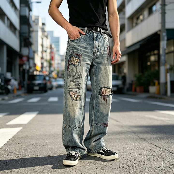 Herren lockere Denim-Jeans im Used-Look Drune