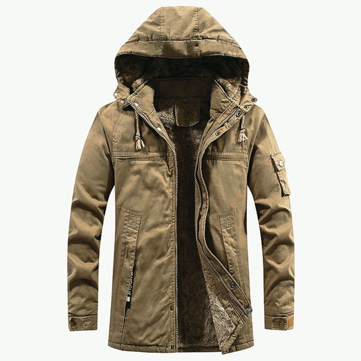 Herren Parka mit Kapuze und Teddyfutter winddichte wasserabweisende Winterjacke Drune