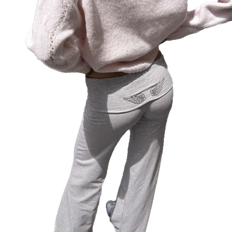 Damen nan elastische Yogahose mit Bauchumschlag und weitem Bein Drune