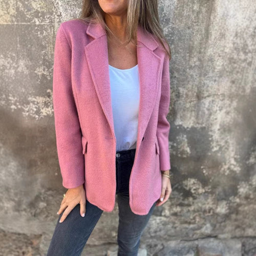 Damen taillierter Bouclé-Blazer mit fallendem Revers und Ein-Knopf-Detail Drune