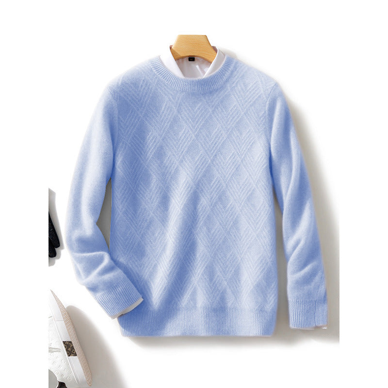 Herren Feiner Strukturstrickpullover mit kurzem Stehkragen und Diamant‑Relief Drune