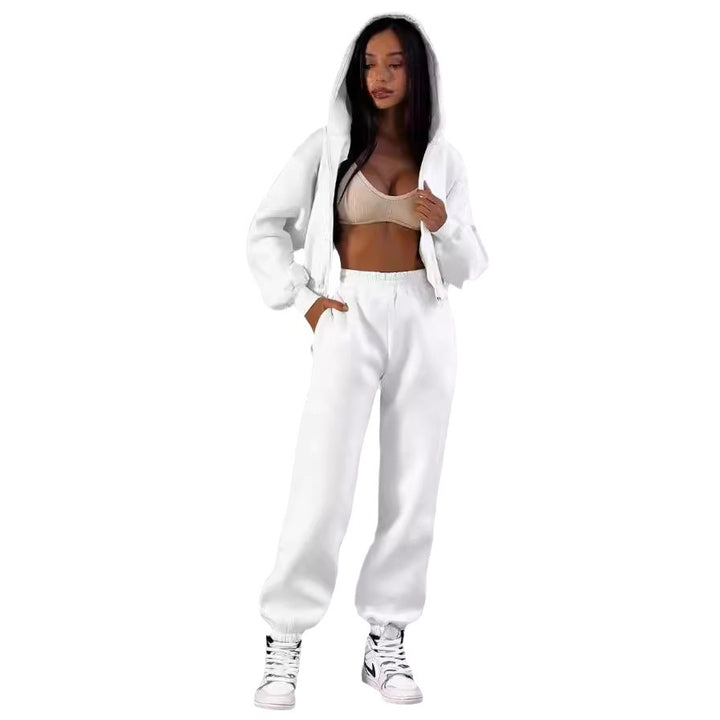 Damen kuscheliger Zip-Hoodie und Jogginghose Set Drune