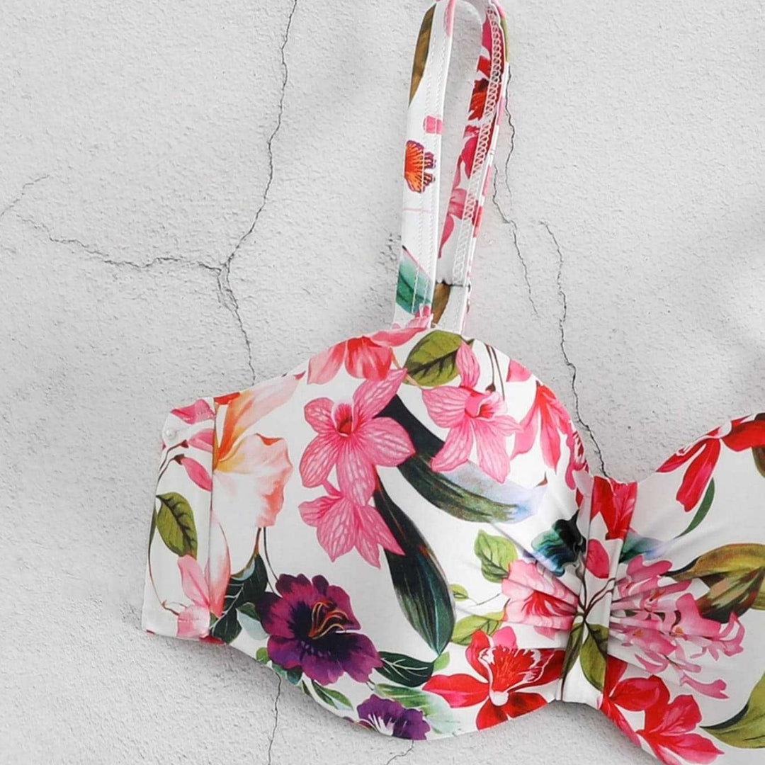 Damen Blumiger Balconette-Bikini mit Hohem Bund Drune