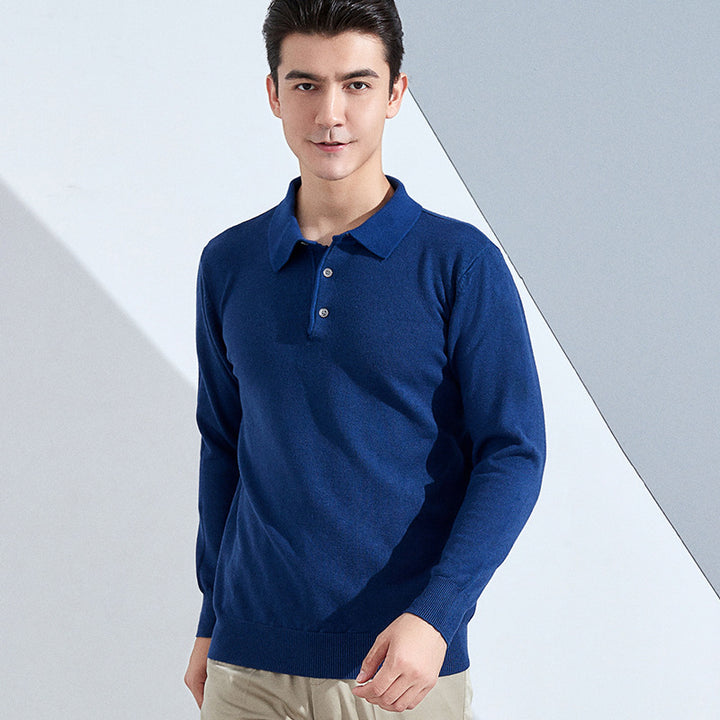 Herren Feiner Langarm-Poloshirt aus Feinstrick mit 3‑Knopf‑Leiste und schmaler Passform Drune
