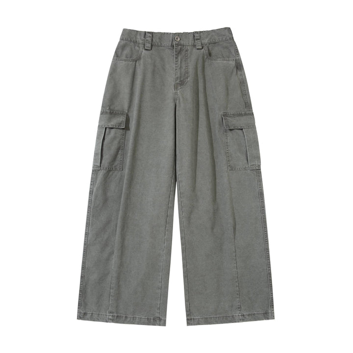 Damen Cargo-Hose im weiten Bein mit hoher Taille und aufgesetzten Taschen Drune