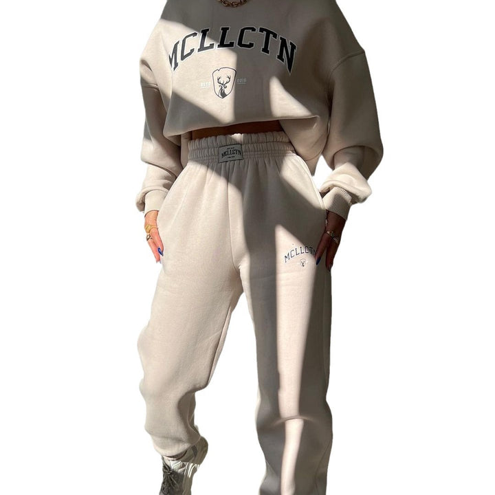 Damen Oversized College-Sweatshirt und High-Waist-Jogger-Set aus French-Terry Drune
