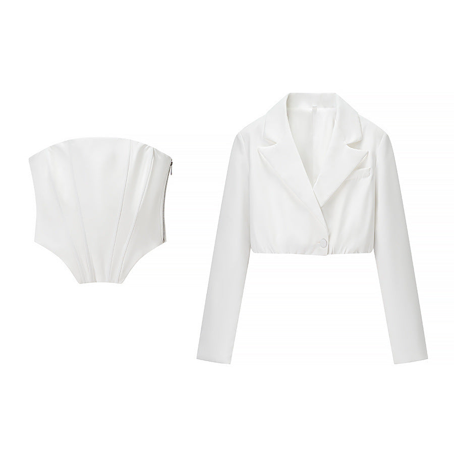 Damen nan zweiteiliges Corsage-Set mit cropped Blazer und konturierter Korsage Drune