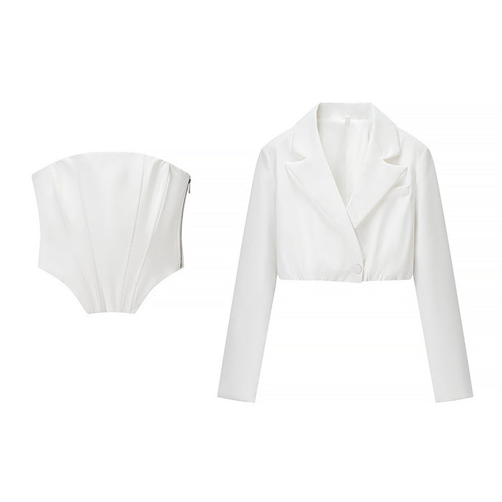 Damen nan zweiteiliges Corsage-Set mit cropped Blazer und konturierter Korsage Drune