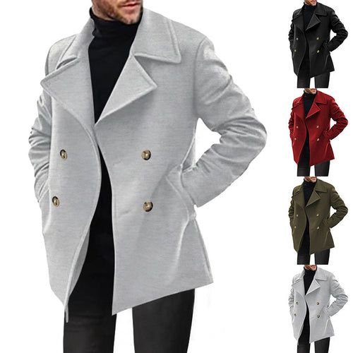 Herren Zweireihiger taillierter Peacoat mit breitem Revers und Eingrifftaschen Drune