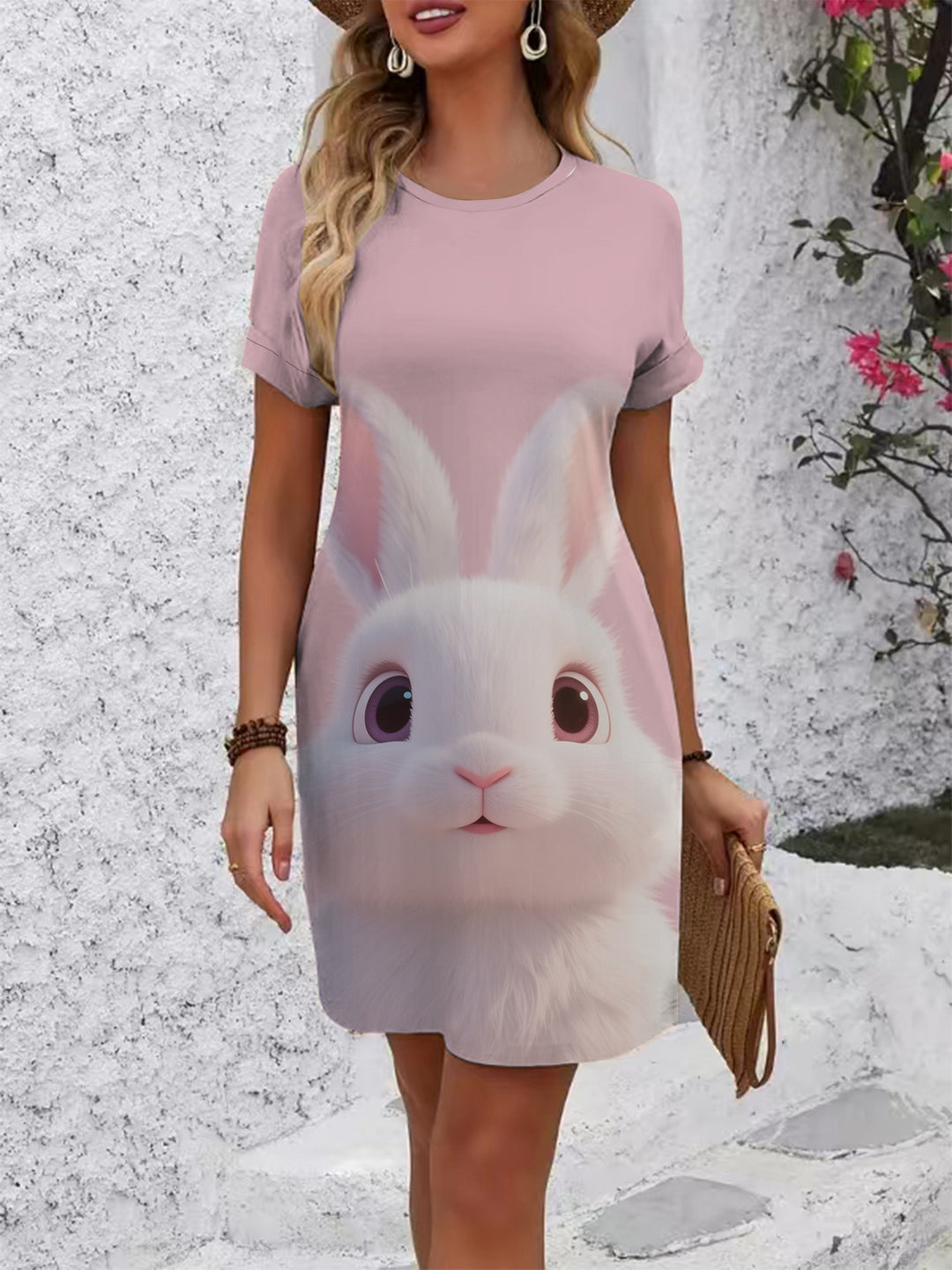 Damen T-Shirt Kleid mit kreativem Druckdesign Drune