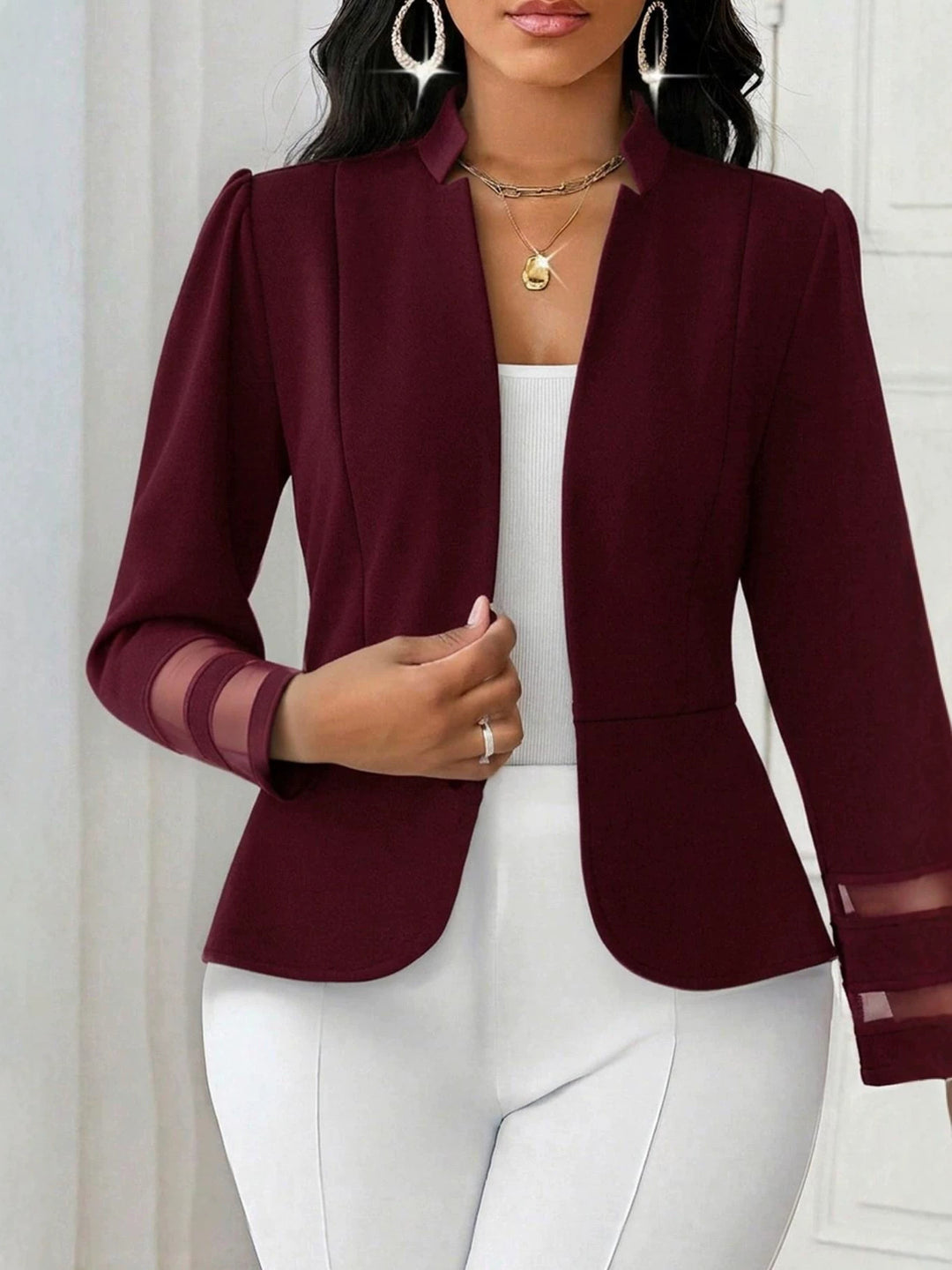 Damen Elegante Blazerjacke mit transparenten Ärmeln und tailliertem Schnitt Drune