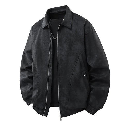 Herren Smarter Overshirt‑Bomber in Veloursleder‑Optik mit Zwei‑Wege‑Metallreißverschluss Drune