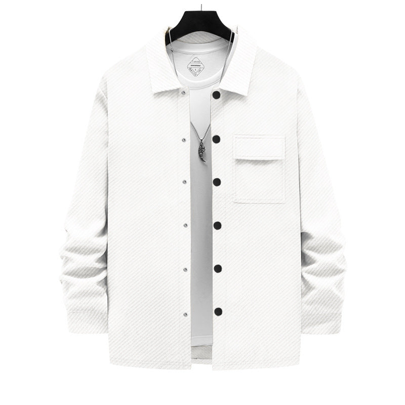 Herren nan strukturierte Overshirt-Jacke mit Kentkragen Druckknopfleiste und aufgesetzter Brusttasche Drune