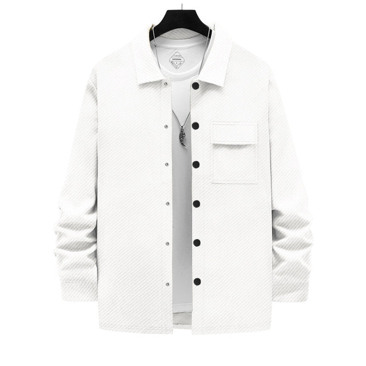 Herren nan strukturierte Overshirt-Jacke mit Kentkragen Druckknopfleiste und aufgesetzter Brusttasche Drune