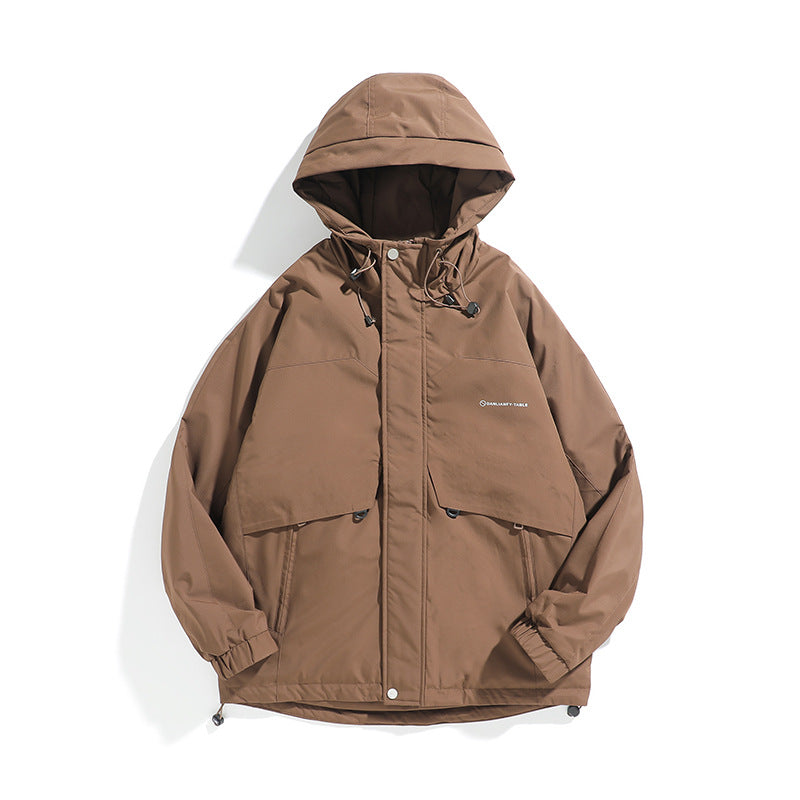Unisex Weit geschnittener wetterfester Parka mit Kapuze, Kordelzug und aufgesetzten Pattentaschen Drune