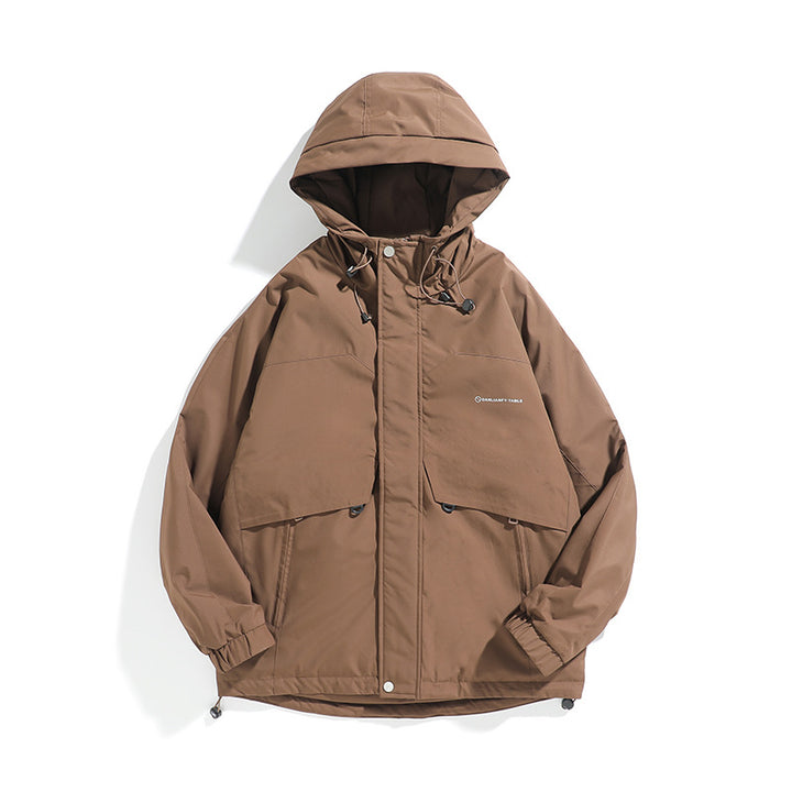 Unisex Weit geschnittener wetterfester Parka mit Kapuze, Kordelzug und aufgesetzten Pattentaschen Drune